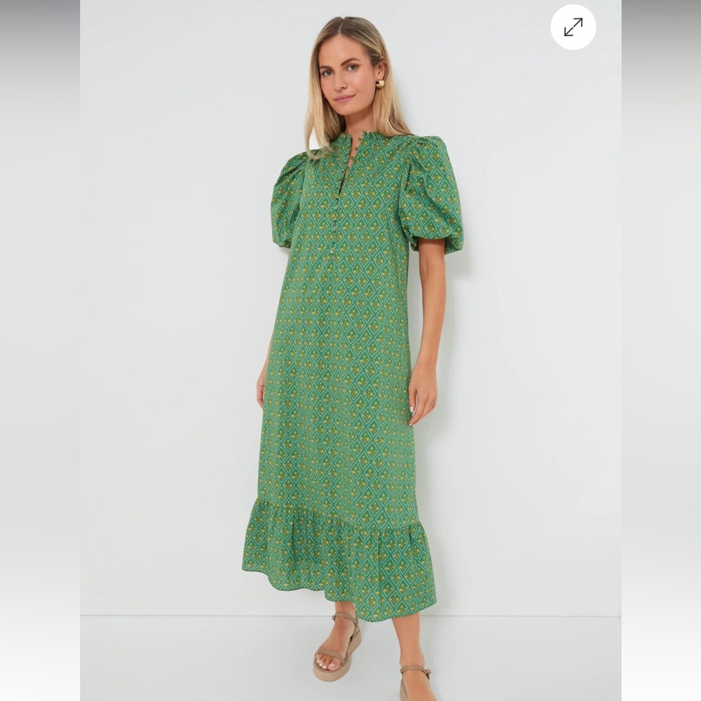 Tuckernuck Hyacinth House Green Diamond Floral Mimi Midi dress. XXL